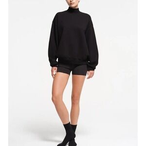 Skims Cotton Fleece Mock Neck Pullover, Onyx, Small